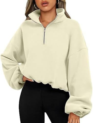 Estink Women Half Zip Drawstring Cropped Sweatshirt Casual